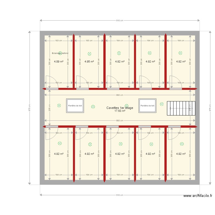 plans cavettes 1er étage cotations complet. Plan de 11 pièces et 67 m2