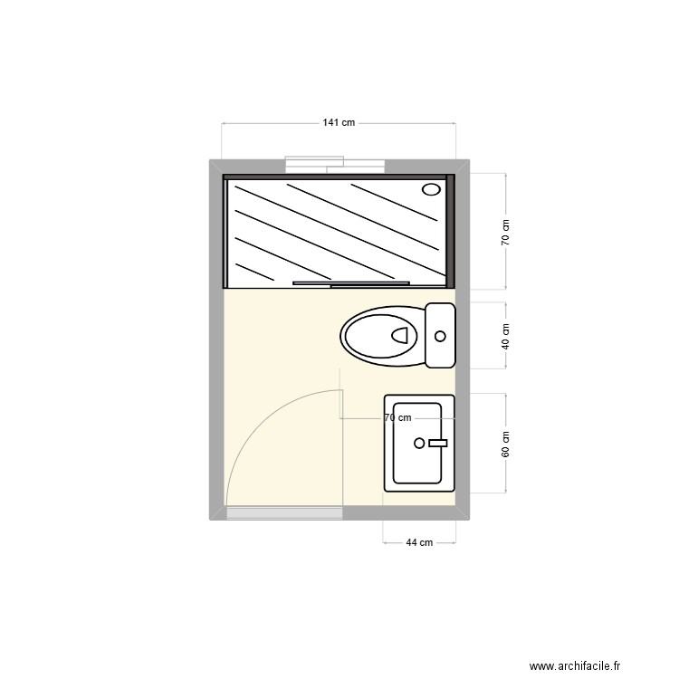 sdb. Plan de 1 pièce et 3 m2