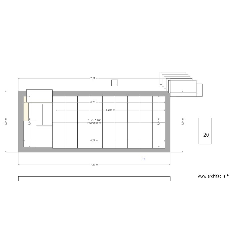 isolation  atelier coté salon. Plan de 1 pièce et 17 m2