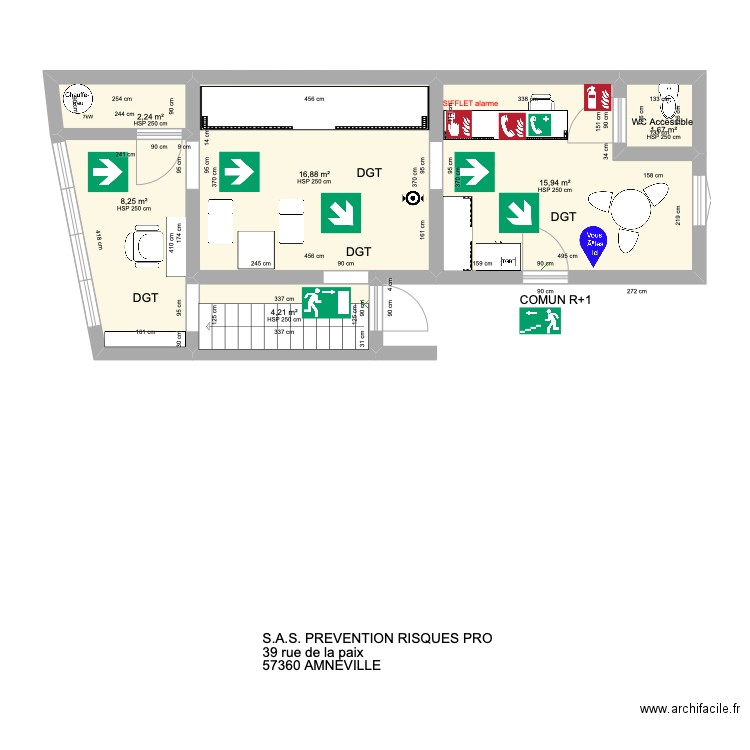 PLAN EVACUATION 1ER ETAGE MAJUS HAYANGE. Plan de 6 pièces et 49 m2