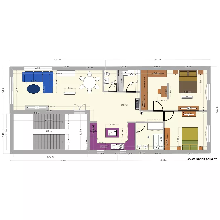 perso3. Plan de 1  et 95 m²