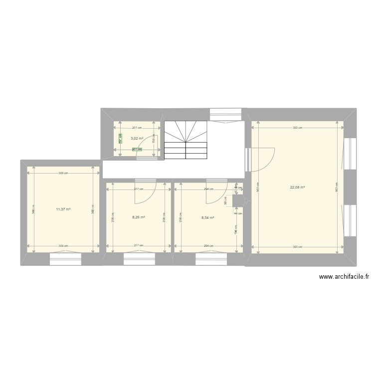 2ème etage. Plan de 5 pièces et 53 m2