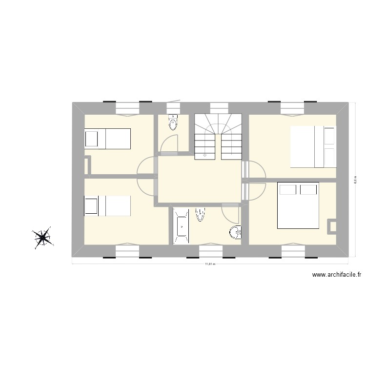 1er etage Maison. Plan de 1 pièce et 60 m2
