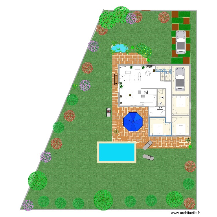 Mise en place interieur. Plan de 8 pièces et 55 m2