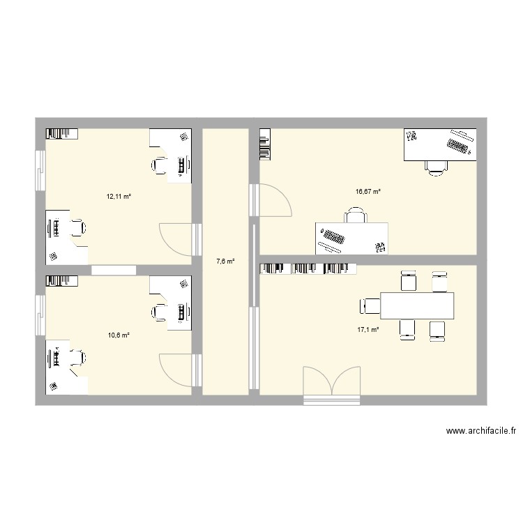 Tenzing Office 2. Plan de 5 pièces et 64 m2