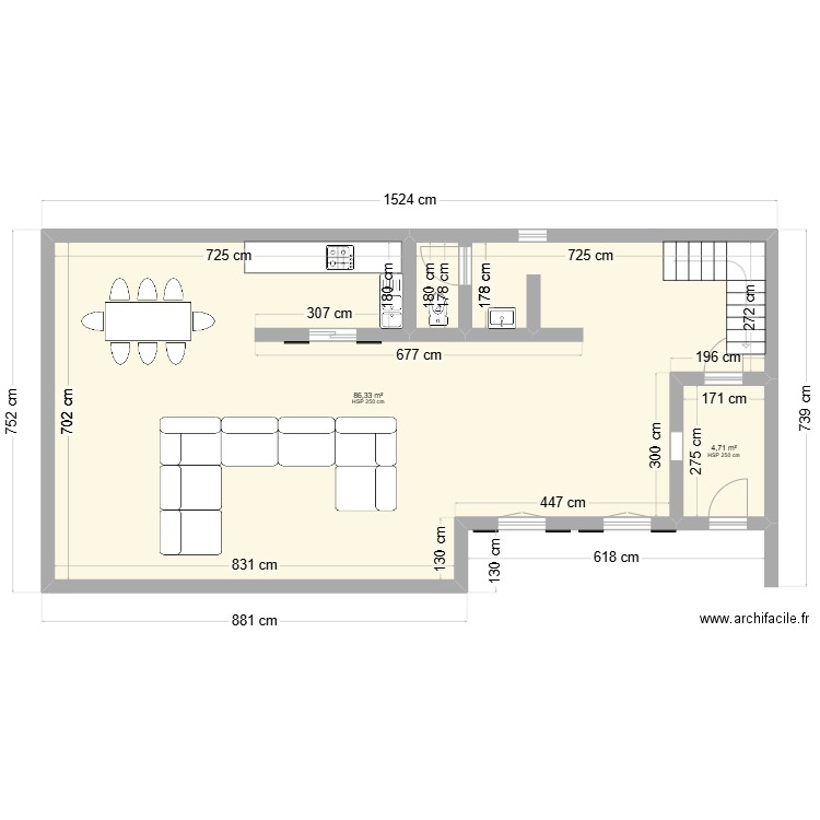 les molunes. Plan de 3 pièces et 186 m2