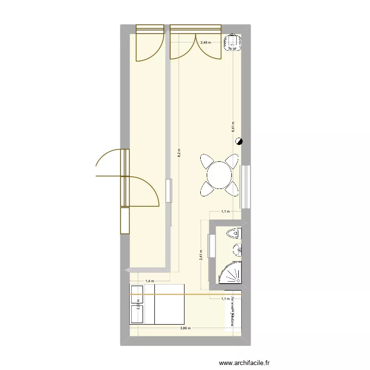 cuisine. Plan de 3  et 38 m²