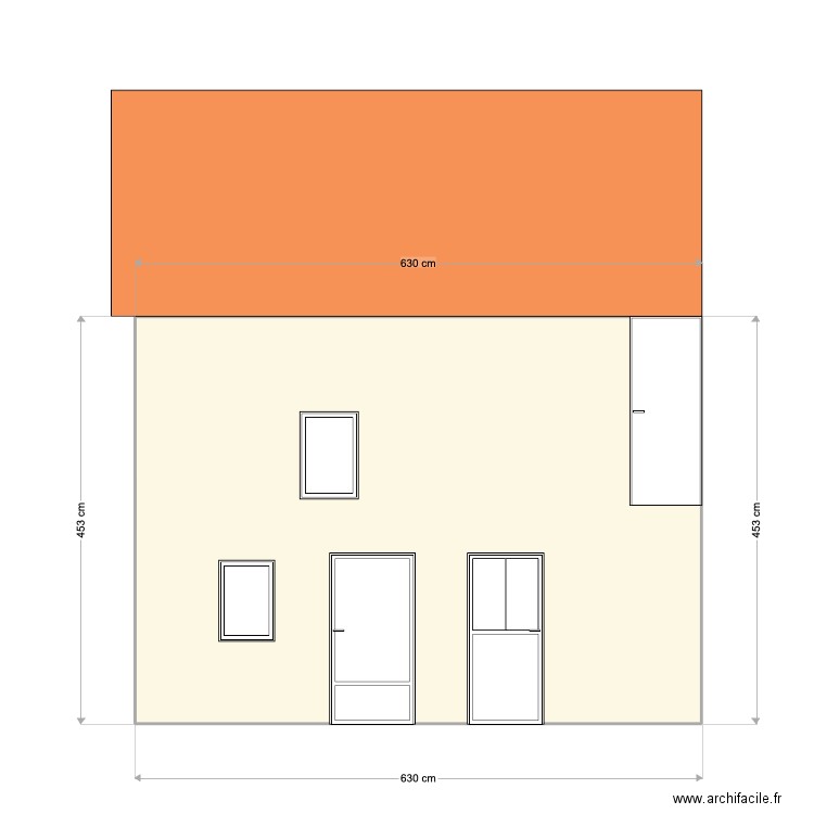 façade sud. Plan de 1 pièce et 28 m2