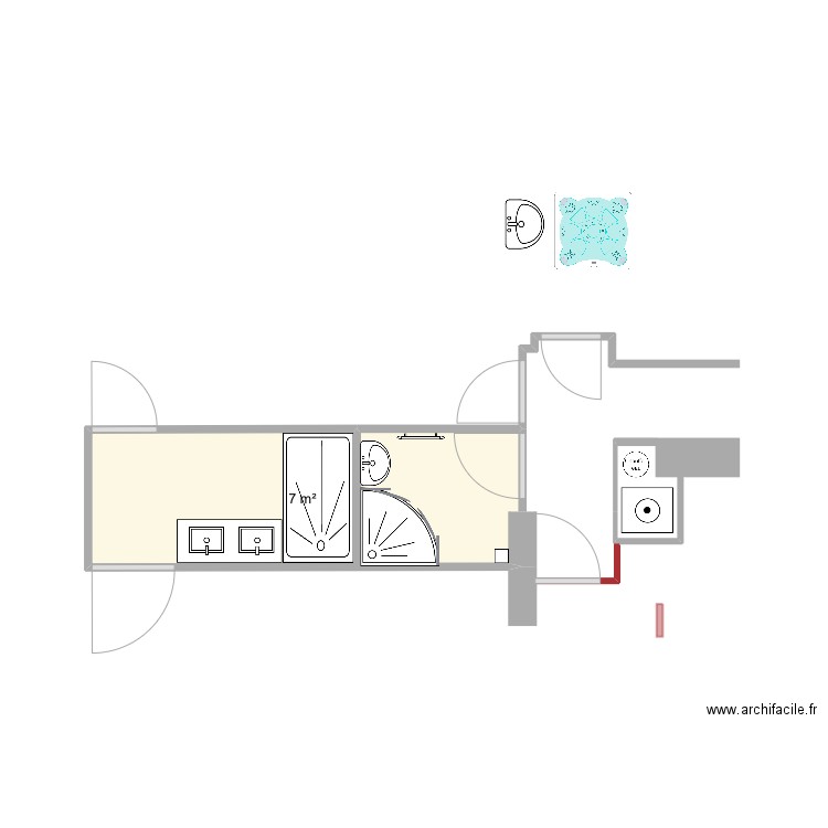 Salle de bainB4b. Plan de 1 pièce et 7 m2