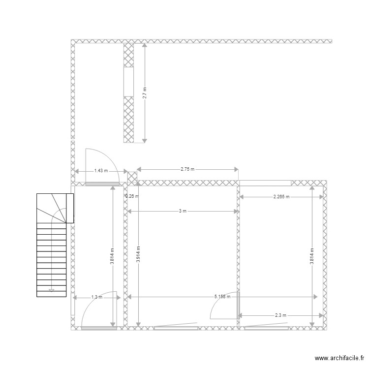 RDC Ponfa. Plan de 1 pièce et 5 m2