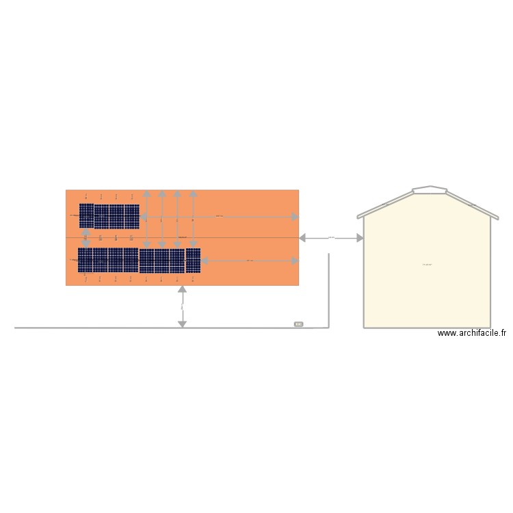   TOITURE solaire hangar 2 pentes. Plan de 4 pièces et 73 m2
