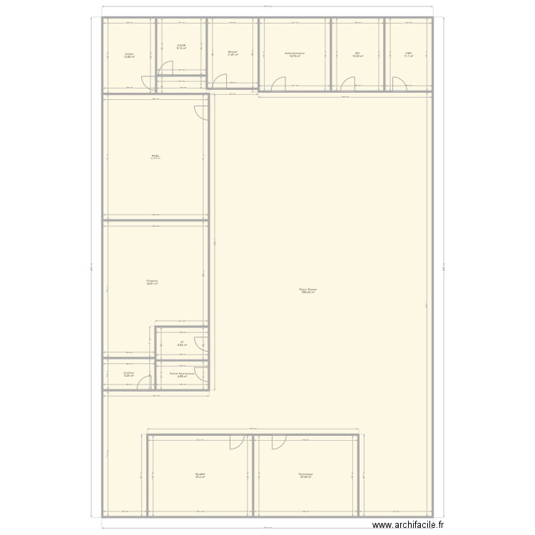 Plan Open space V01. Plan de 14 pièces et 521 m2