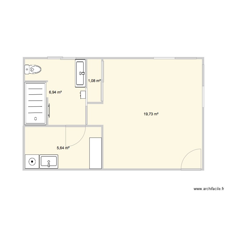 2021219 chambre V2 non meublée. Plan de 4 pièces et 33 m2