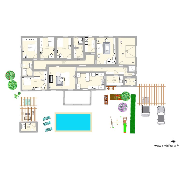 MAISON 3. Plan de 17 pièces et 198 m2