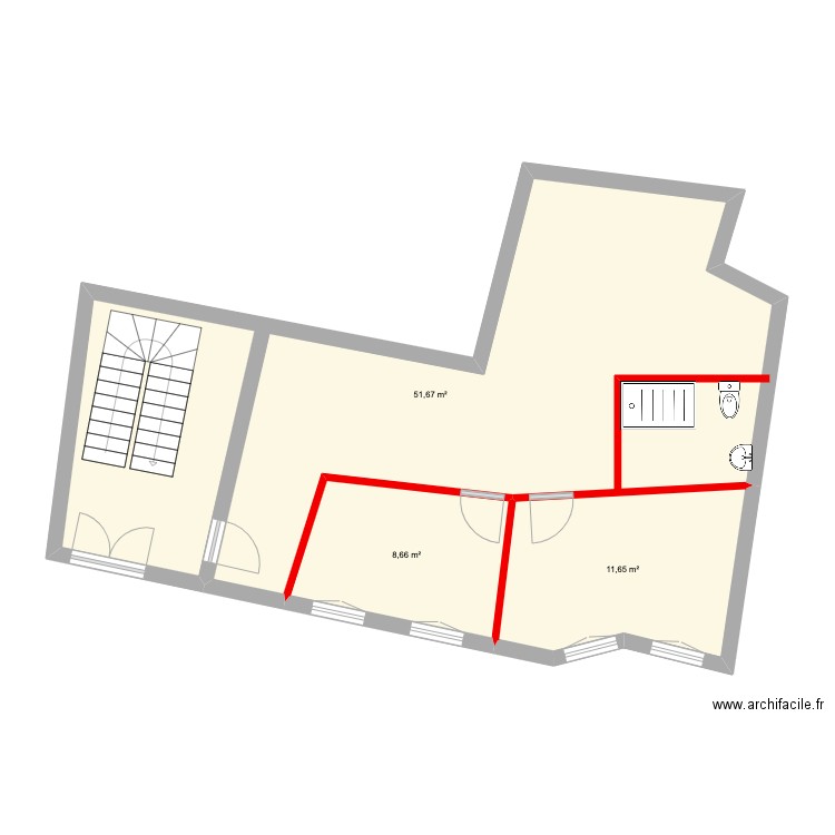 rebot. Plan de 3 pièces et 72 m2