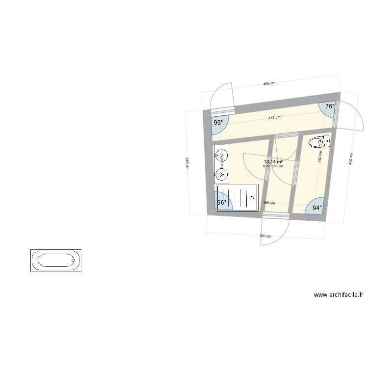 sale de bain maison 2. Plan de 1 pièce et 13 m2