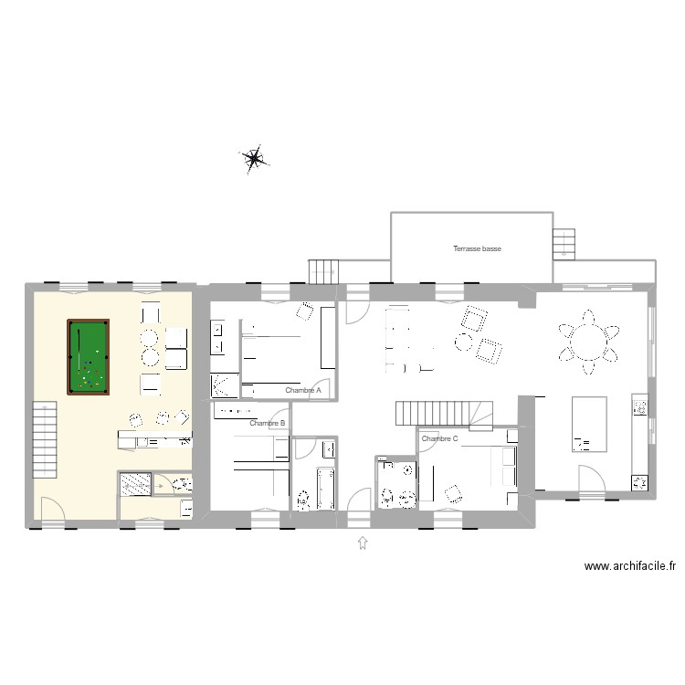 projet aménagement rdc. Plan de 5 pièces et 58 m2