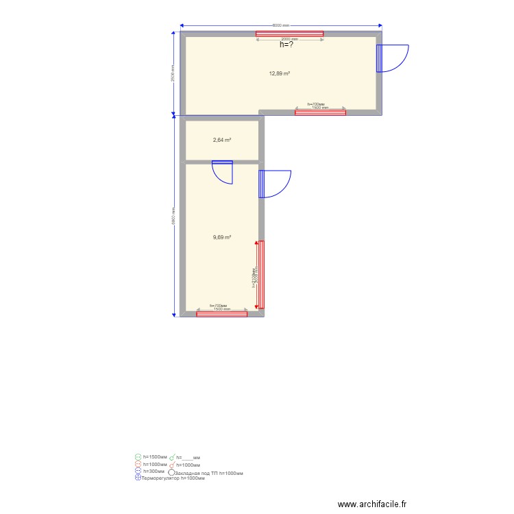 Shablon. Plan de 3 pièces et 25 m2