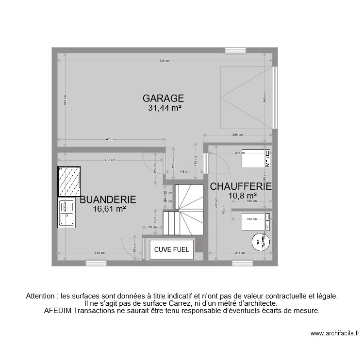 BI 7756  SOUS SOL . Plan de 6 pièces et 63 m2