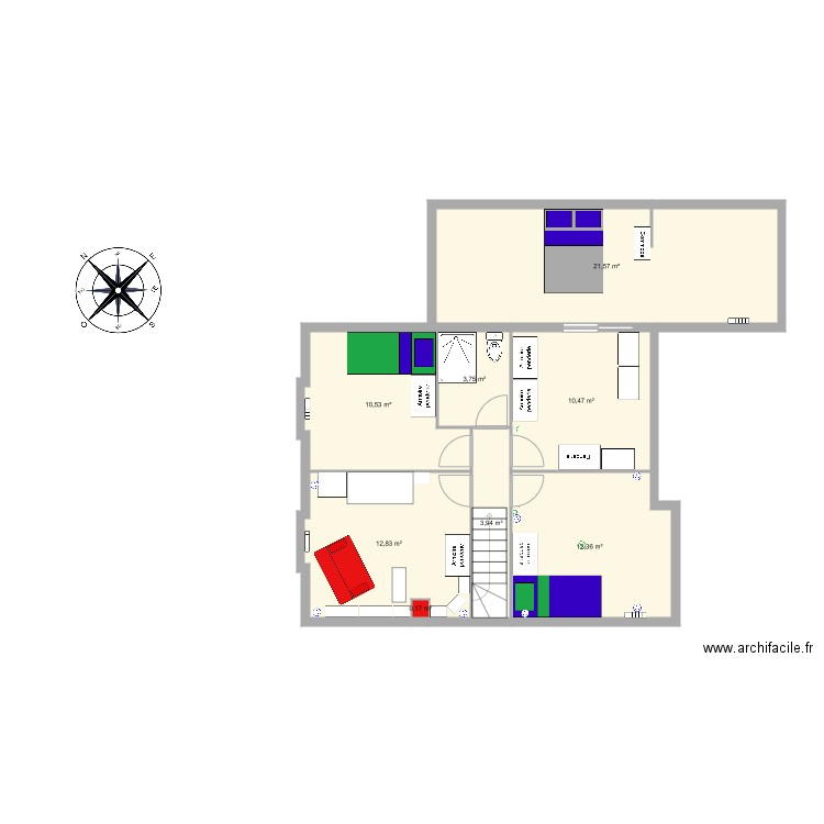 Etage. Plan de 8 pièces et 76 m2