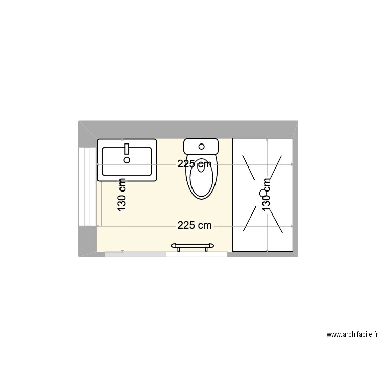 sdb porte coulissante. Plan de 1 pièce et 3 m2