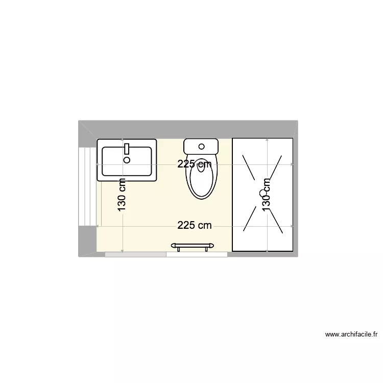 sdb porte coulissante. Plan de 