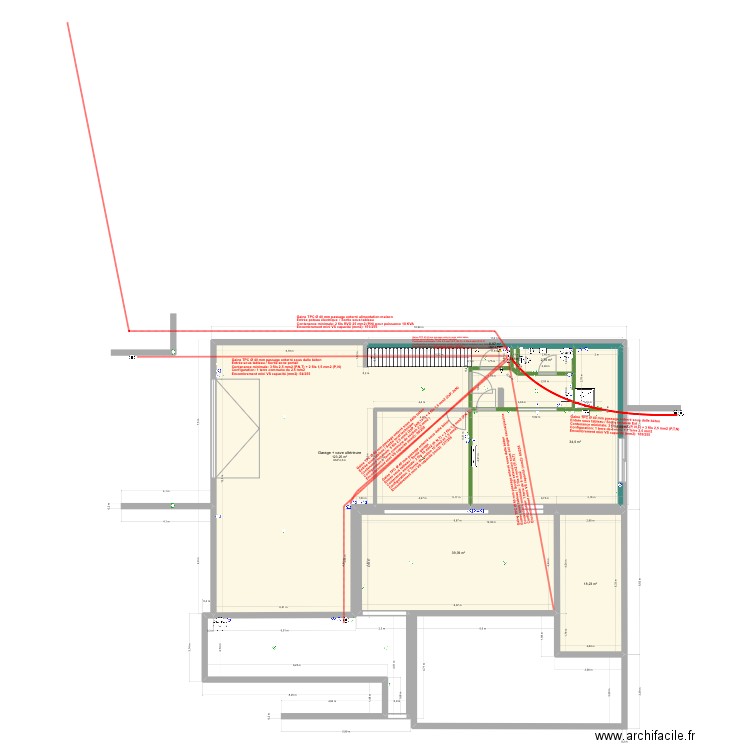 Plan circuits électriques passages de gaines. Plan de 23 pièces et 375 m2
