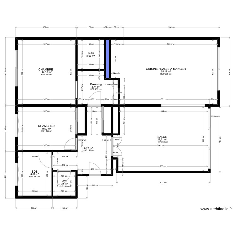 Clara 1. Plan de 13 pièces et 98 m2