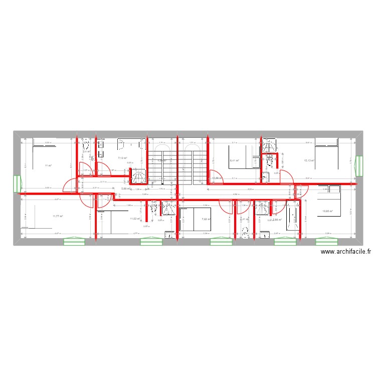 LASSUS étage 2 logements. Plan de 14 pièces et 115 m2