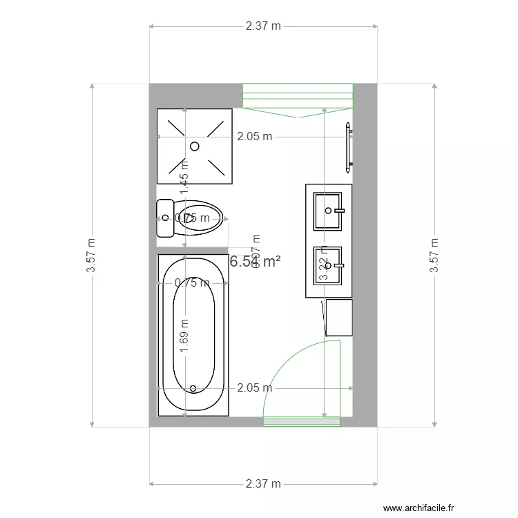 Salle de bain 3. Plan de 