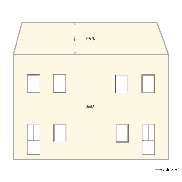 facade. Plan de 2 pièces et 113 m2