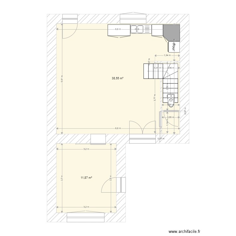 LEFEVER RDC. Plan de 2 pièces et 50 m2