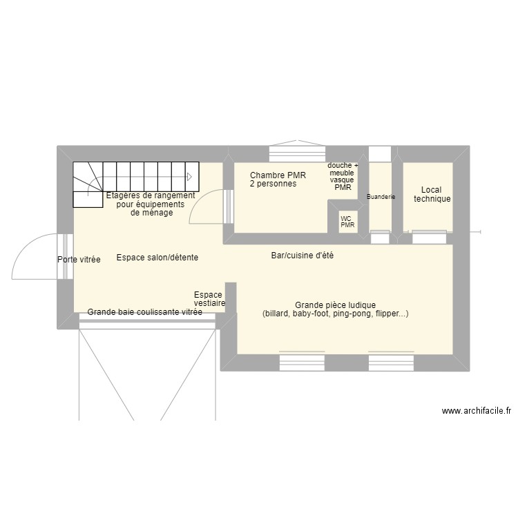 Sous_sol_CHASSINS_METEYER. Plan de 3 pièces et 19 m2