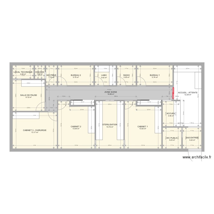 Plan LN centre. Plan de 17 pièces et 120 m2