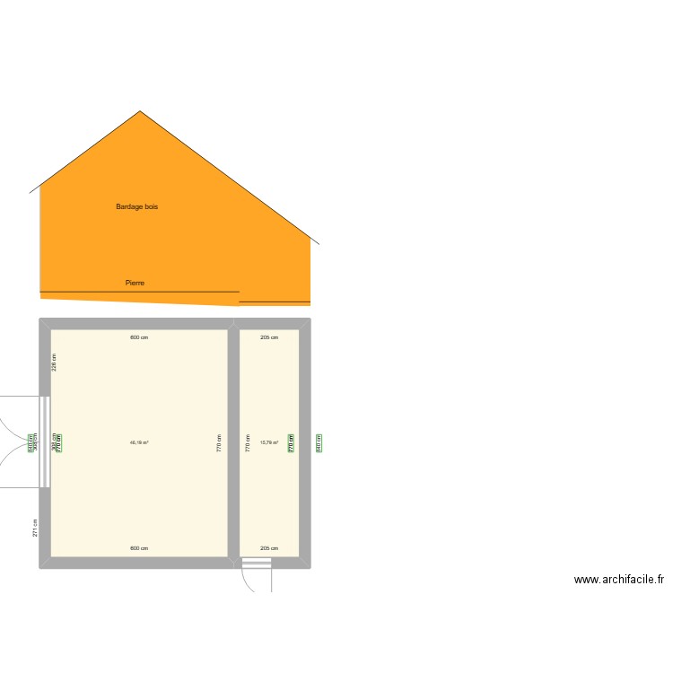 Hangar extension 2. Plan de 2 pièces et 62 m2