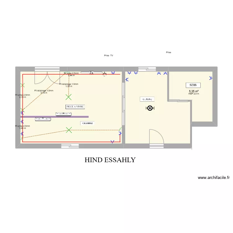 HINDDD. Plan de 3  et 41 m²