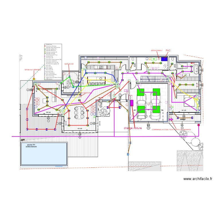 BARBIER-PLAN ELECTRIQUE N°2- RDC AVEC PISCINE. Plan de 0 pièce et 0 m2