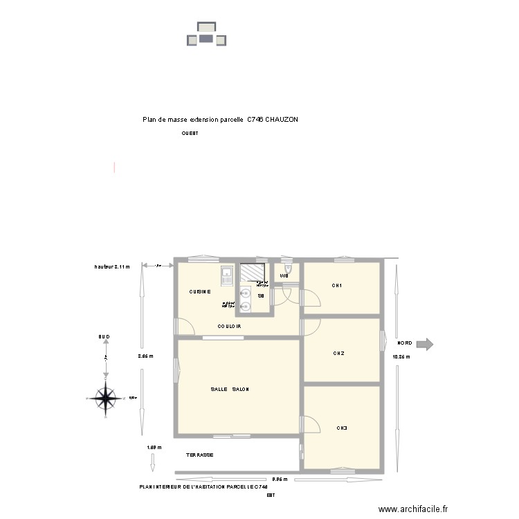 Plan de masse extension parcelle C746  CHAUZON **           . Plan de 6 pièces et 80 m2