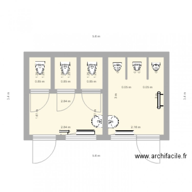 Toilettes. Plan de 0 pièce et 0 m2