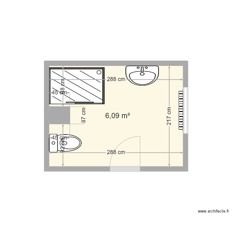 plan sdb boussant. Plan de 1 pièce et 6 m2