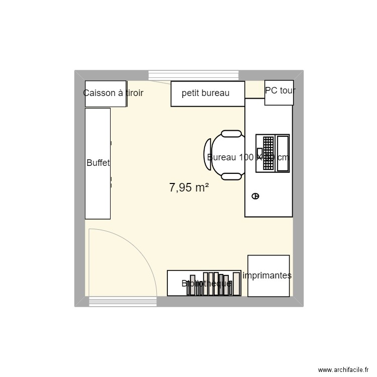 plan bureau. Plan de 1 pièce et 8 m2