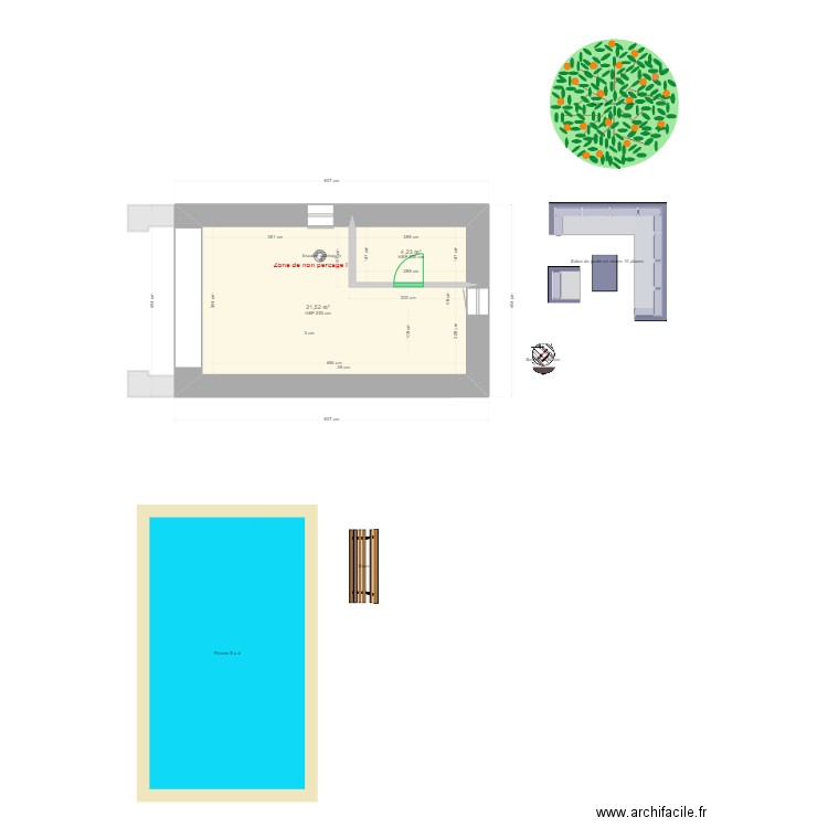 Chapelle Plancher chauffant. Plan de 2 pièces et 26 m2