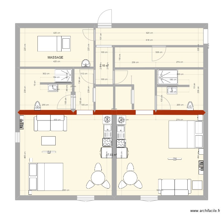 1er étage /2 studios. Plan de 7 pièces et 94 m2