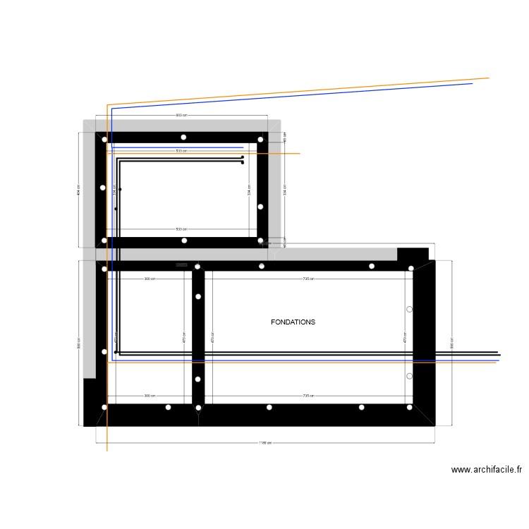 FONDATIONS . Plan de 3 pièces et 66 m2