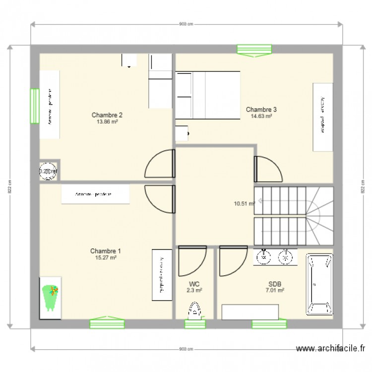 Maison Etage Etage Plan 7 Pieces 64 M2 Dessine Par Kawarajima