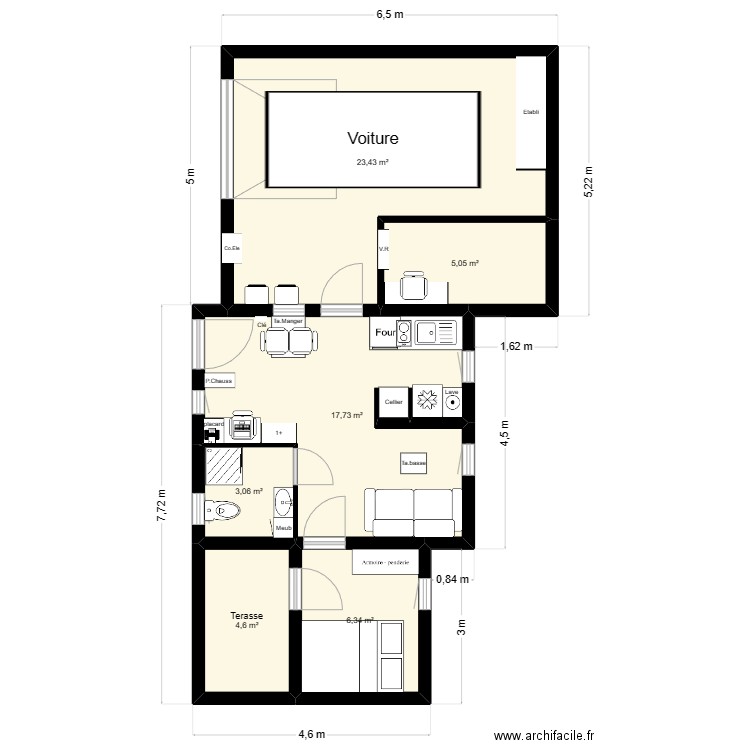 dodox. Plan de 6 pièces et 60 m2