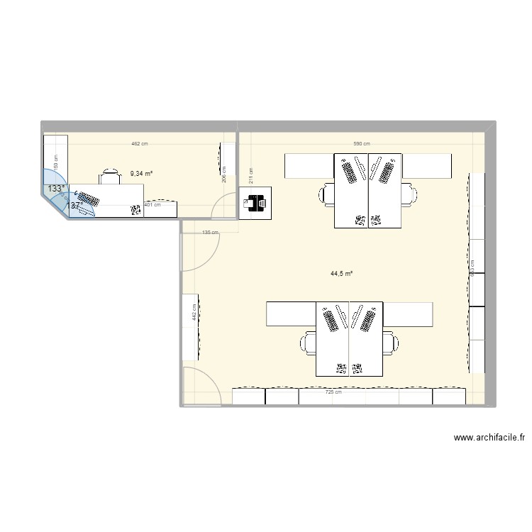 basse. Plan de 2 pièces et 54 m2