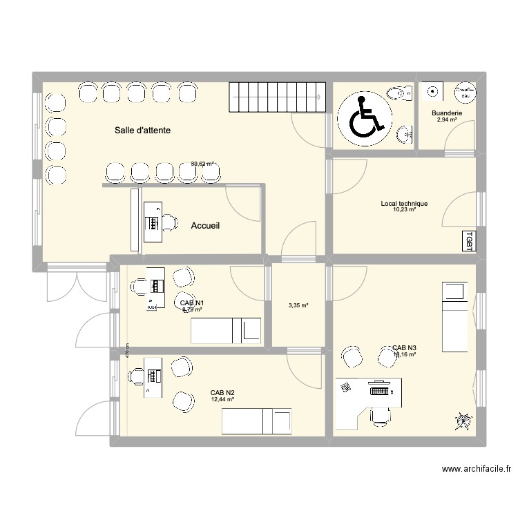 Cabinet médical Saint-Germain-Laval. Plan de 7 pièces et 96 m2