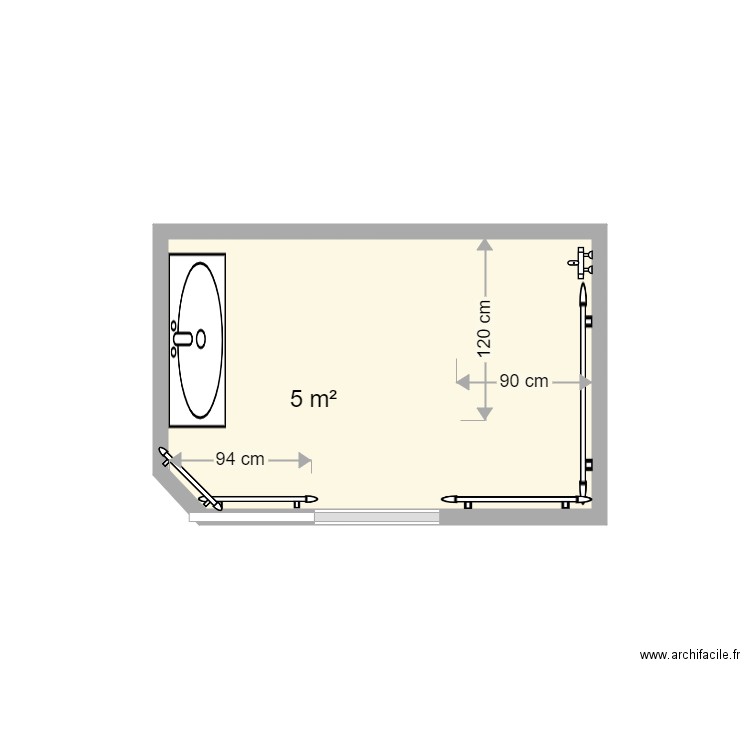 Lomon SDB projet. Plan de 1 pièce et 5 m2