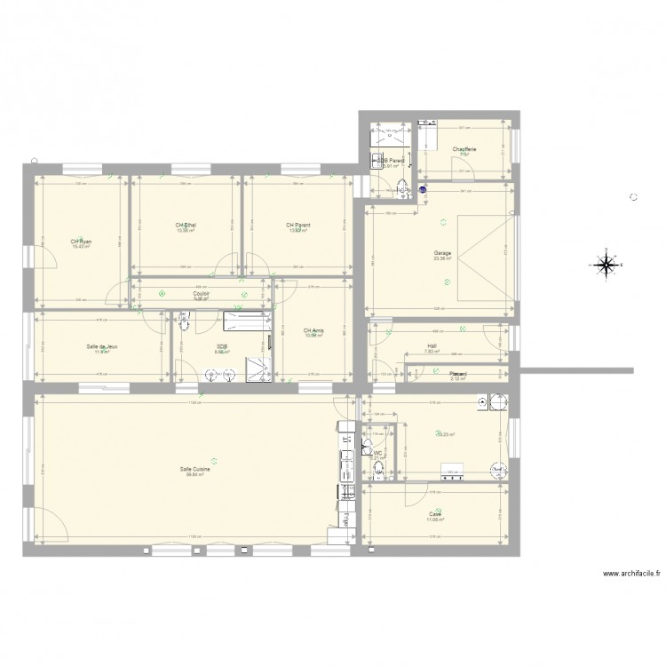 Plan Teillay actuel avec isolation et pièces et meubles. Plan de 0 pièce et 0 m2